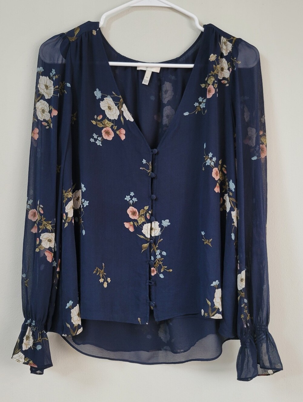 JOIE Navy Floral Silk Blouse Women Size M Office Elegant Feminine Preppy